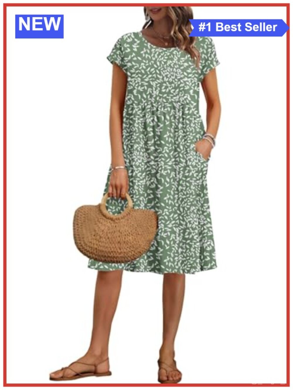 Casual Loose High-Waist Dress with Pockets, Short Sleeve